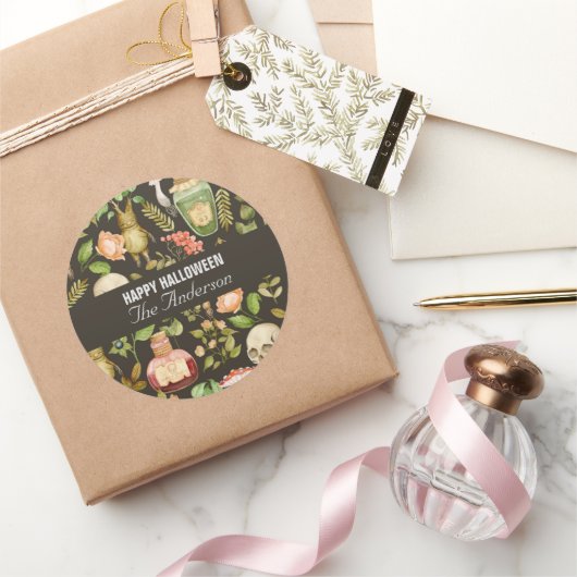 Skull Pflanze Mushroom Blume Abstrakt Halloween Runder Aufkleber (Schenken)