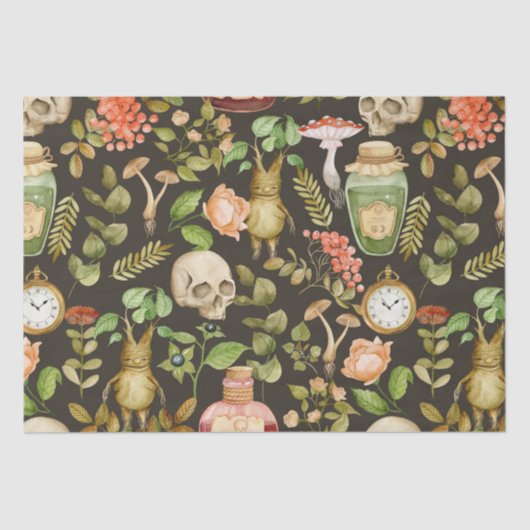 Skull Pflanze Mushroom Blume Abstrakt Halloween Seidenpapier (Vorderseite)