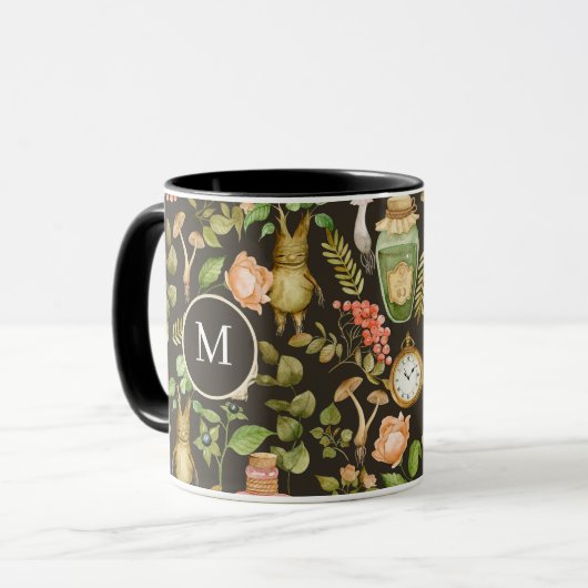 Skull Pflanze Mushroom Blume Abstrakt Halloween Tasse (Vorderseite Links)