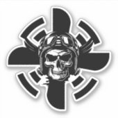 Skull Pilot und Flugzeugpropeller, Minimalistisch, Aufkleber (Vorderseite)