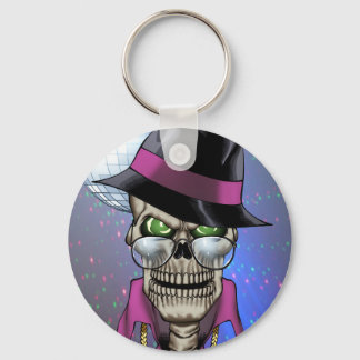 Skull Pimp mit Hut, Brille, Goldkette und Disco Schlüsselanhänger