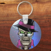 Skull Pimp mit Hut, Brille, Goldkette und Disco Schlüsselanhänger (Vorderseite)