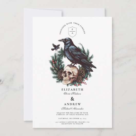 Skull & Pine Raven Gothic Einladung (Vorderseite)