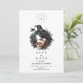 Skull & Pine Raven Gothic Wedding Save The Date (Stehend Vorderseite)