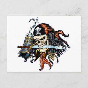 Skull Pirate with Sword and Hook by Al Rio Postkarte