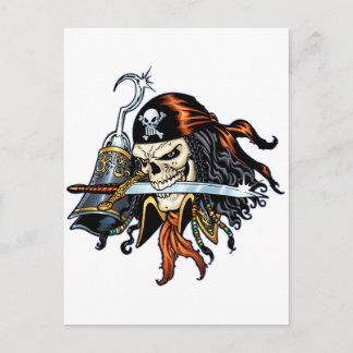 Skull Pirate with Sword and Hook by Al Rio Postkarte