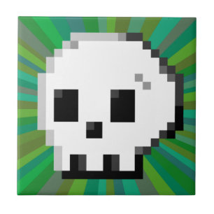 Skull pixel art 8 bit psychedelisch grüne Fliese