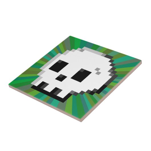 Skull pixel art 8 bit psychedelisch grüne Fliese (Seite)