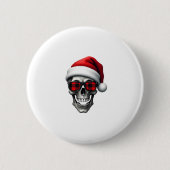 Skull Plaid Santa Hat Christmas Pajama Cool Skelet Button (Vorderseite)