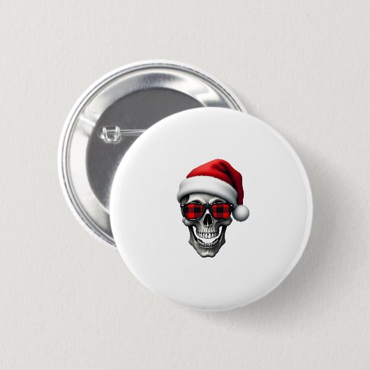 Skull Plaid Santa Hat Christmas Pajama Cool Skelet Button (Vorne & Hinten)