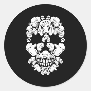 Skull Poodle Skeleton Halloween Beängstigender Kar Runder Aufkleber