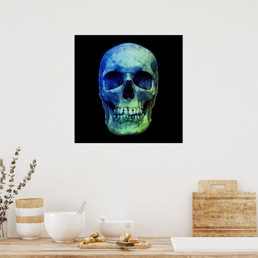Skull Pop Art Blue Black Poster (Küche)
