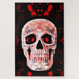 Skull Pop Art Gothic Red Black Modern Puzzle