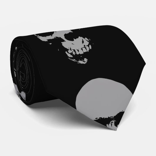 Skull Pop Art Neck Tie - Grau Schwarz Krawatte (Gerollt)