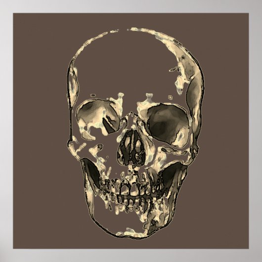 Skull Pop Art Sepia Retro Poster (Vorne)