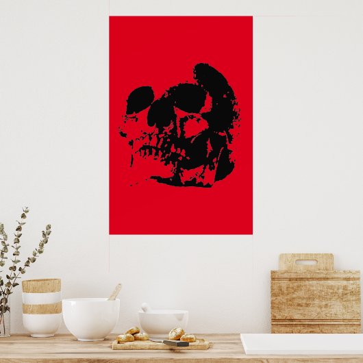 Skull Poster Print - Schwarz & Rot Pop Kunst (Küche)
