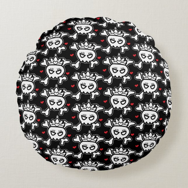 Skull Princess Pattern Rundes Kissen (Vorderseite)