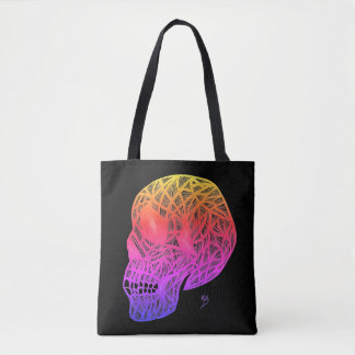 Skull Print Tote Bag With Sunset Colors Skull Tasche