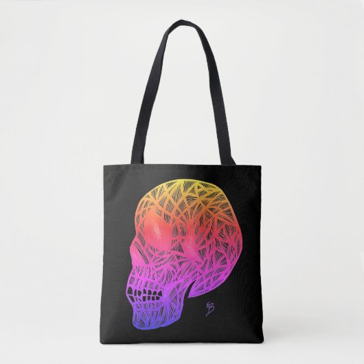Skull Print Tote Bag With Sunset Colors Skull Tasche (Vorderseite)