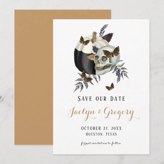 Skull Pumpkin Butteflies Goth Save The Date (Vorne/Hinten)