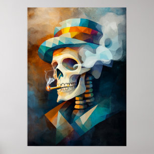 Skull Rauchen als Zigarette - Kubist Minimalistisc Poster