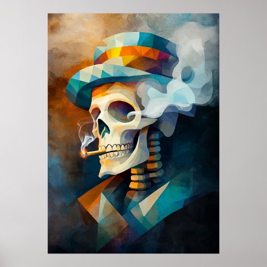 Skull Rauchen als Zigarette - Kubist Minimalistisc Poster (Vorne)