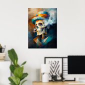 Skull Rauchen als Zigarette - Kubist Minimalistisc Poster (Heimbüro)