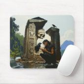 Skull Raven Sepulcher Witchy Dark Occult Kunst Mousepad (Mit Mouse)