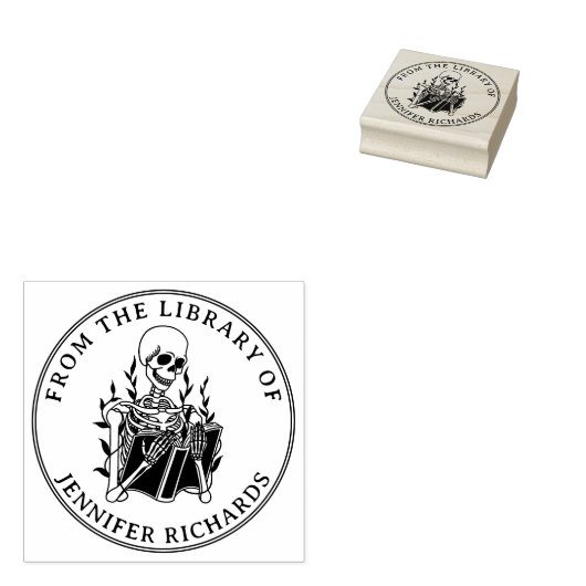 Skull Reading Book, rund um die Bibliothek von Gummistempel (Stempel)