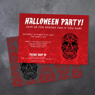 Skull Red Black Halloween-Party Einladung