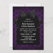 Skull Red Damask Black Bow Goth Wedding Einladung (Vorderseite)