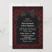 Skull Red Damask Black Bow Goth Wedding Einladung (Vorderseite)