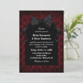 Skull Red Damask Black Bow Goth Wedding Einladung (Stehend Vorderseite)