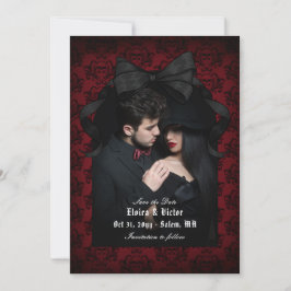 Skull Red Damask Black Bow Goth Wedding Save The Date