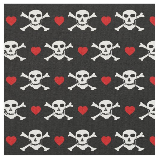 Skull & Red Heart Fabric - Piraten/Bootsmode Stoff (Nahaufnahme)