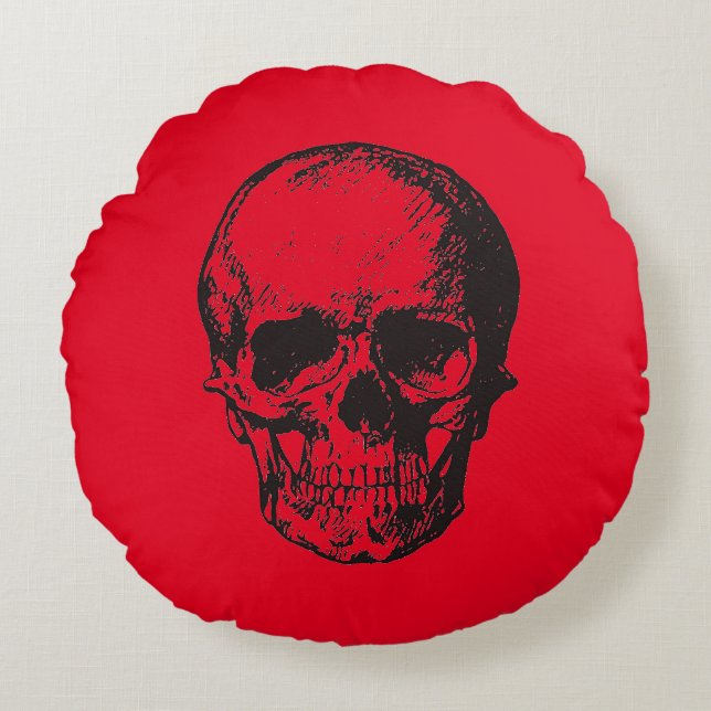Skull Red Pop Art Rundes Kissen (Vorderseite)