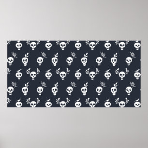 Skull regelmäßiges Polka-Punktmuster mit Pflanze Poster