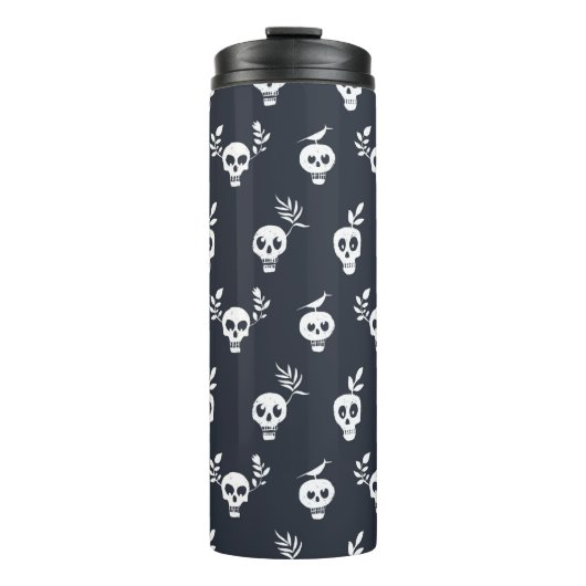 Skull regelmäßiges Polka-Punktmuster mit Pflanze u Thermosbecher (Vorderseite)