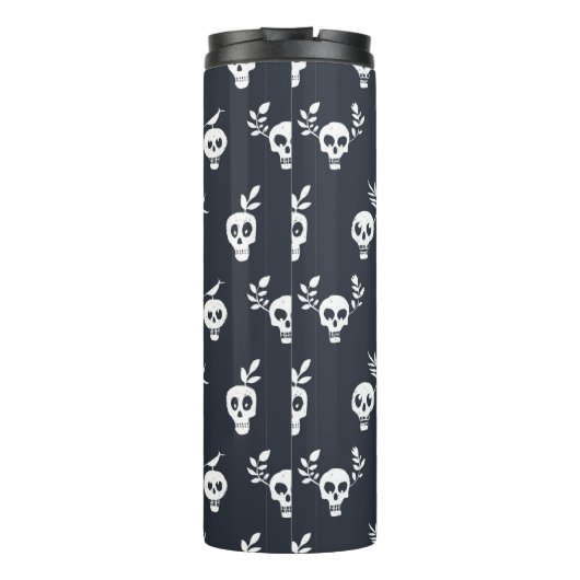 Skull regelmäßiges Polka-Punktmuster mit Pflanze u Thermosbecher (Rückseite)