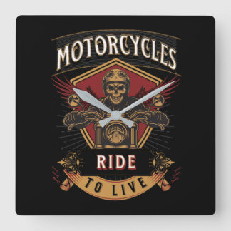 Skull Ride Motorcycles, Ride To Live Quadratische Wanduhr