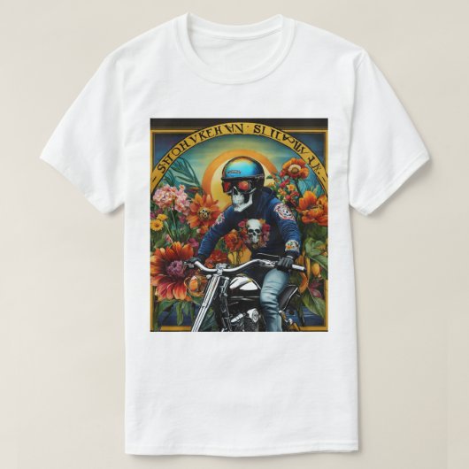"Skull Rider: Eine kühne Fahrt durch lebendige Blü T-Shirt (Design vorne)