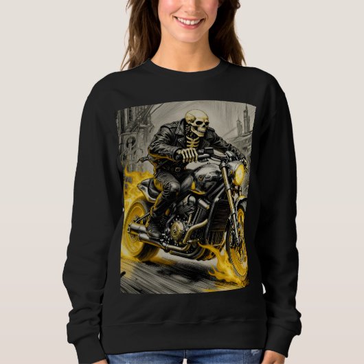 Skull Rider on Flaming Bike Sweatshirt (Vorderseite)