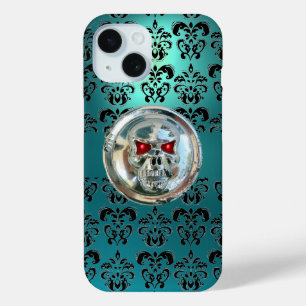 SKULL RIDERS AQUAMARIN TURQUOISE BLUE DAMASK Rot iPhone 15 Hülle