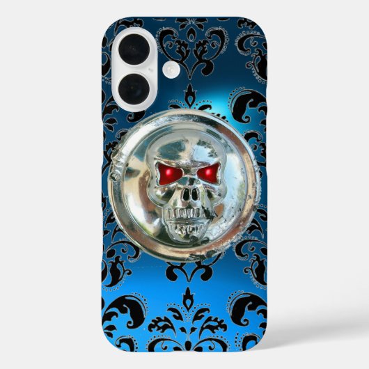 SKULL RIDERS BLACK AQUA BLUE DAMASK GEM Sapphire Case-Mate iPhone Hülle (Rückseite)