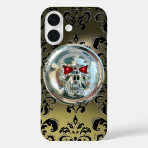 SKULL RIDERS BLACK GRAY DAMASK GEM Agate iPhone 16 Hülle