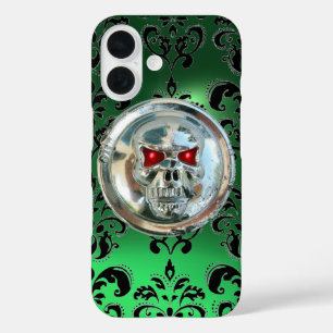 SKULL RIDERS BLACK GREEN DAMASK GEM Jade iPhone 16 Hülle