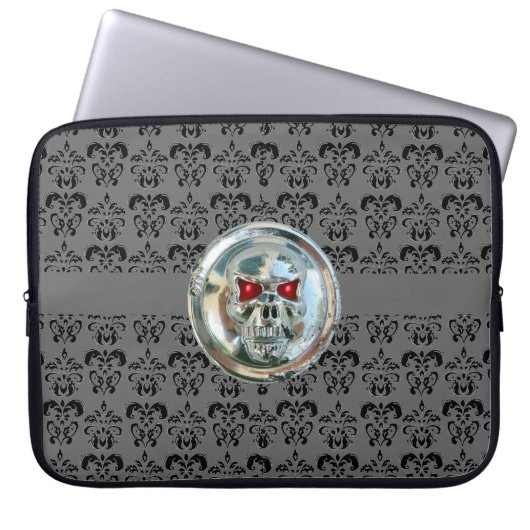 SKULL RIDERS DAMASK grau schwarz Laptopschutzhülle (Vorderseite)