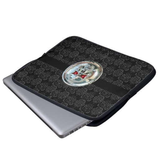 SKULL RIDERS DAMASK grau schwarz Laptopschutzhülle (Vorne Knopf)