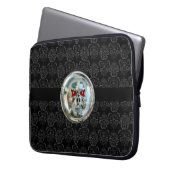 SKULL RIDERS DAMASK grau schwarz Laptopschutzhülle (Vorderseite Links)