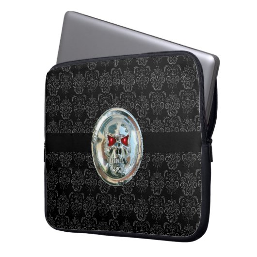 SKULL RIDERS DAMASK grau schwarz Laptopschutzhülle (Vorderseite Links)